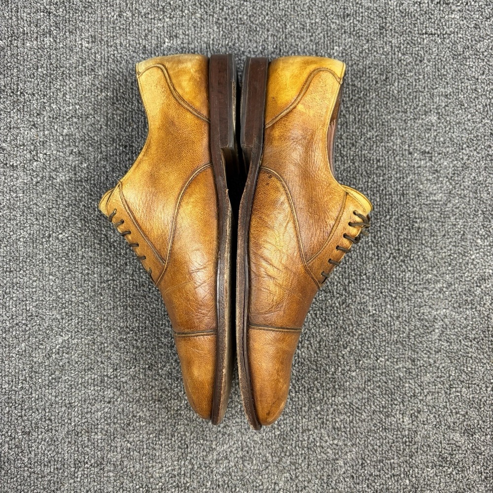 Alan Payne Handmade Italian Leather Cap Toe Oxford Shoes Mens Size 9 Brown Blake - Picture 8 of 14